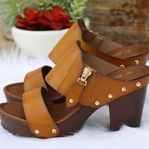 Nature Breeze Vint Tan Retro Comfortable Platform Slip On Mule Heel